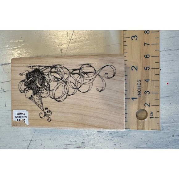 House Mouse Design Rubber Stamp Party Streamers HMW-006 Ellen Jarecke Wood Mount - Picture 7 of 8